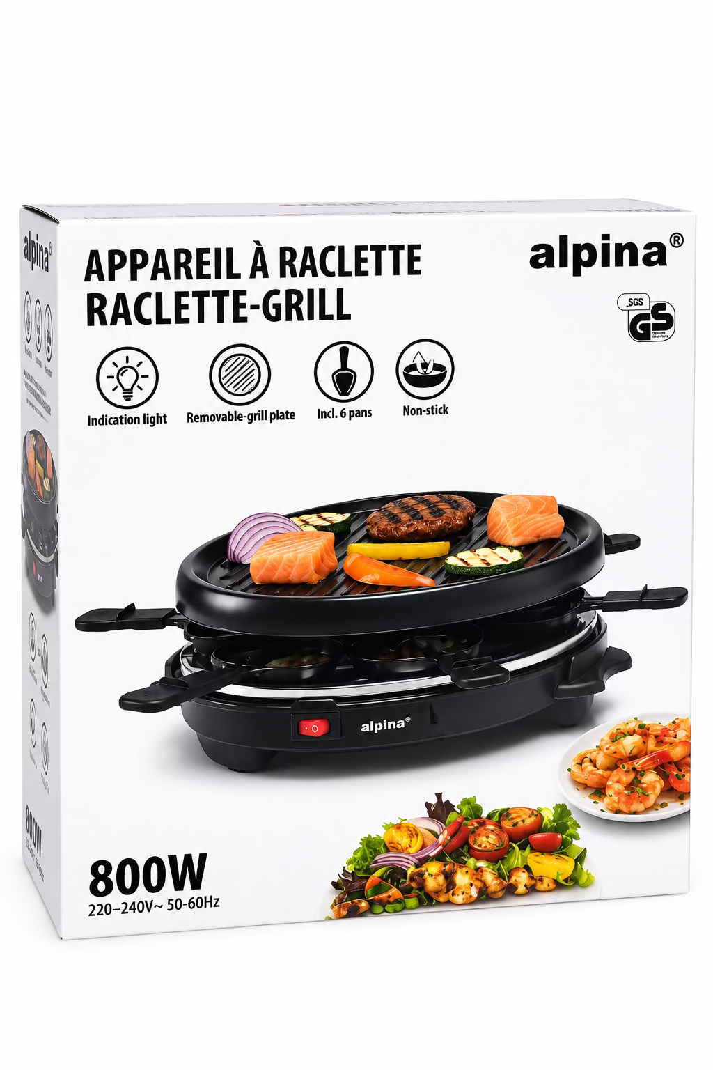 Alpina Raclette-Grill Gourmetstel 800W (Inclusief 6 Pannetjes)
